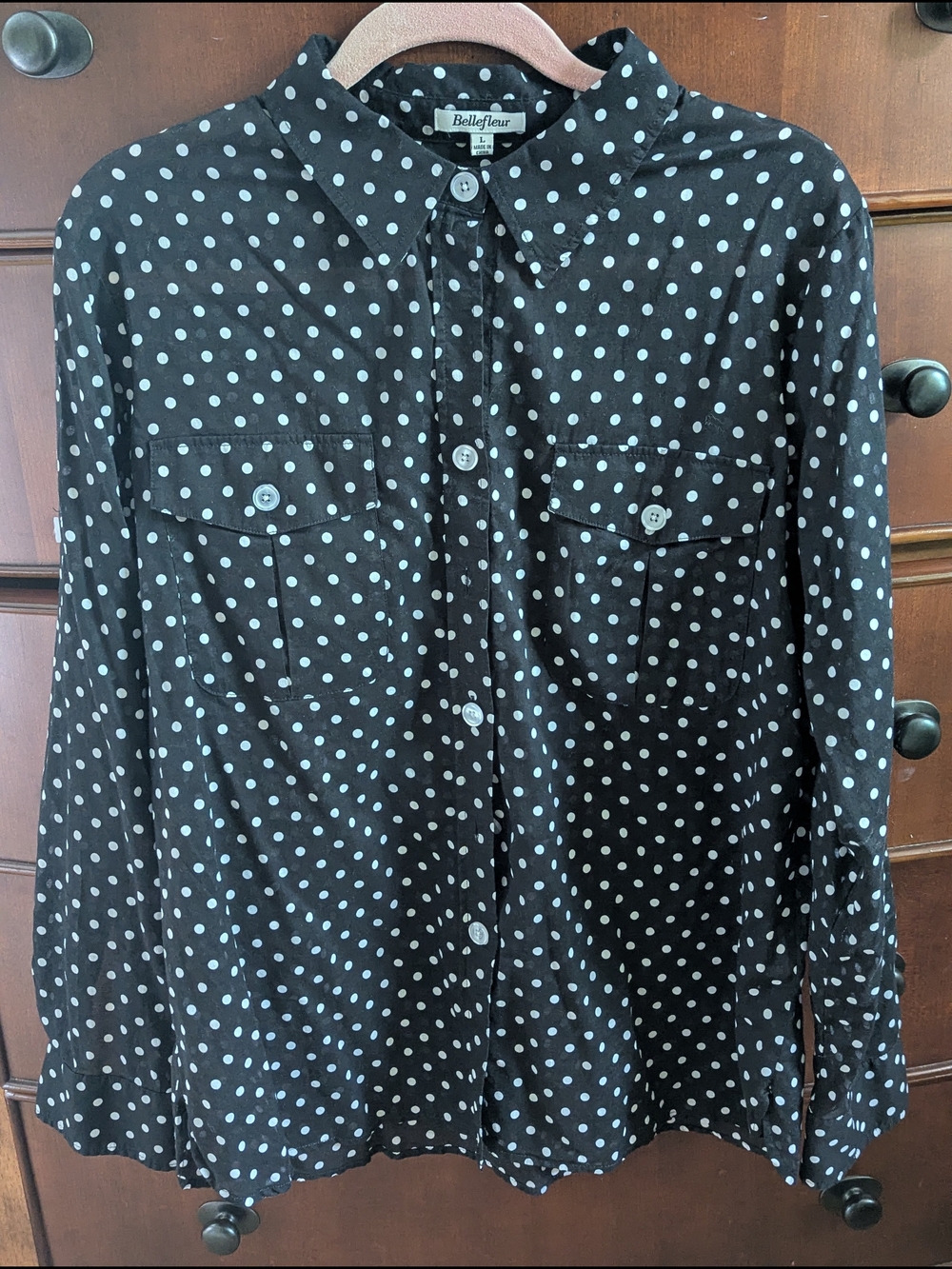 Bellefleur Women's Black Polka Dot Button-Up Shirt